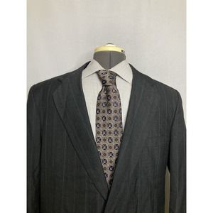 Mens Suit Jacket Blazer Sport Coat 41L 45" Gray Stripe 2 Button Towncraft Mint